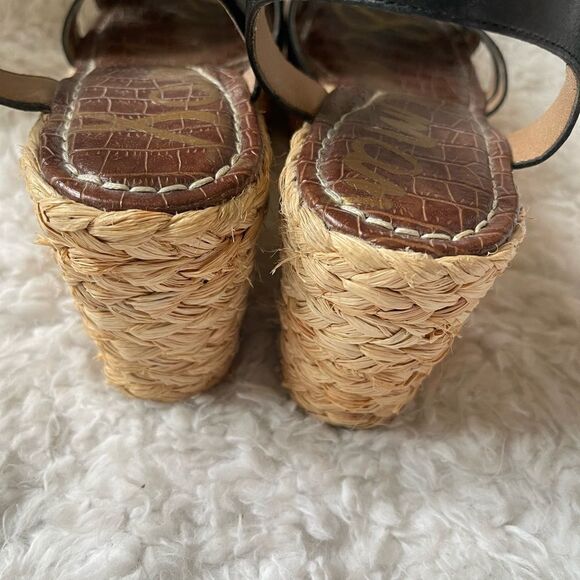 Sam Edelman Darline leather Black Espadrilles platform wedge strap sandals SZ9M - Picture 4 of 10